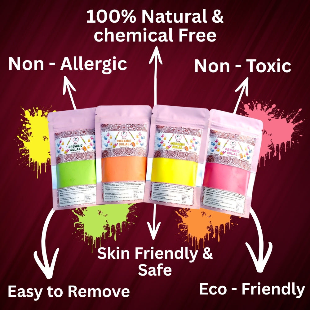 Organic Gulal | Herbal Gulal (100% Organic) | Skin Safe & Non Toxic - 100 gm Pack