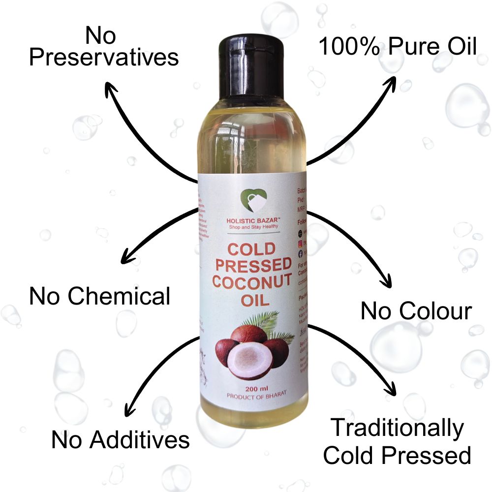 Holistic Bazar Cold Pressed Virgin Coconut Oil for Baby Massage, Skin & Hair Care | 100% Natural Oil - 200ml