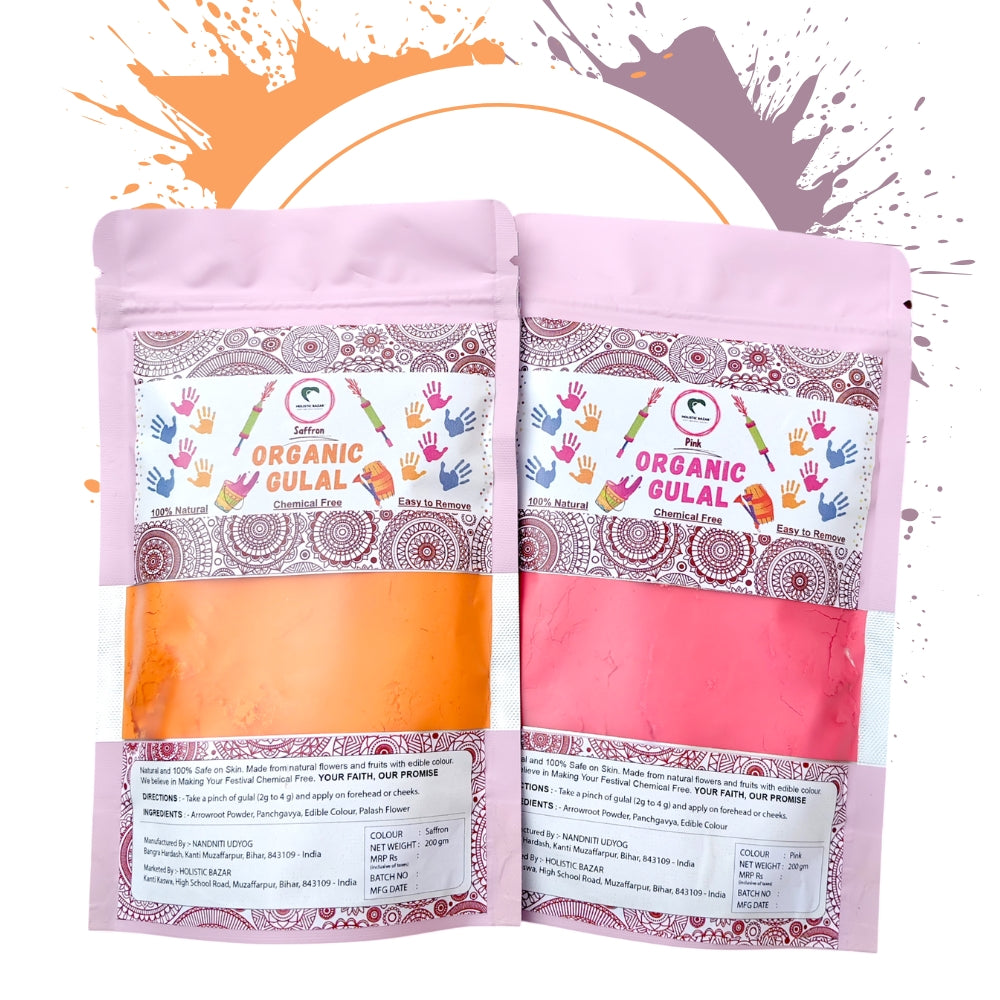 Organic Gulal | Herbal Gulal (100% Organic) | Skin Safe & Non Toxic - Pack of 2 (200 gm each)
