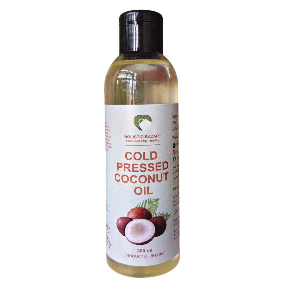 Holistic Bazar Cold Pressed Virgin Coconut Oil for Baby Massage, Skin & Hair Care | 100% Natural Oil - 200ml