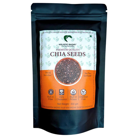 Holistic Bazar Chemical Free Chia Seeds 300g | Omega-3 clean chia Seeds for Eating | Rich in Calcium, Protein & Fiber, Omega 3 and Antioxidant | Healthy Snacks