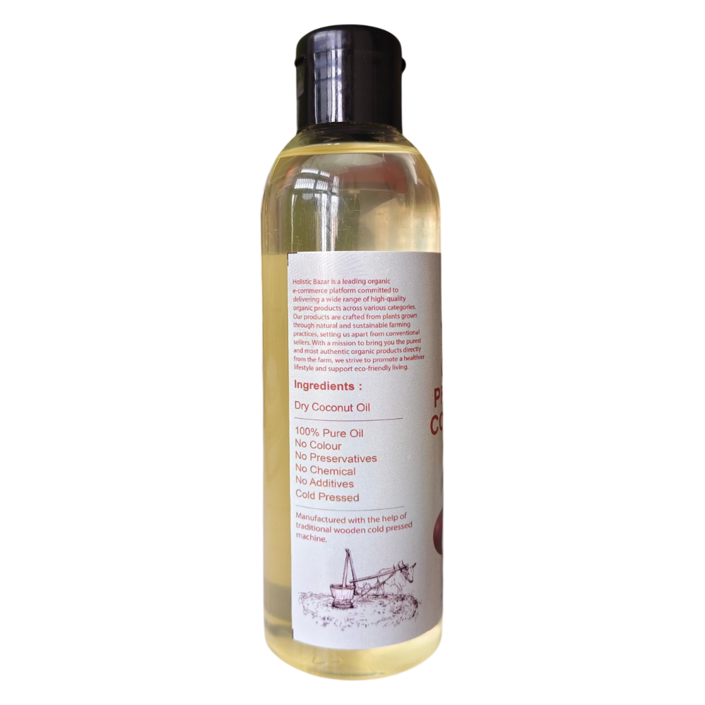 Holistic Bazar Cold Pressed Virgin Coconut Oil for Baby Massage, Skin & Hair Care | 100% Natural Oil - 200ml