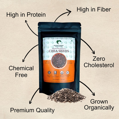 Holistic Bazar Chemical Free Chia Seeds 300g | Omega-3 clean chia Seeds for Eating | Rich in Calcium, Protein & Fiber, Omega 3 and Antioxidant | Healthy Snacks