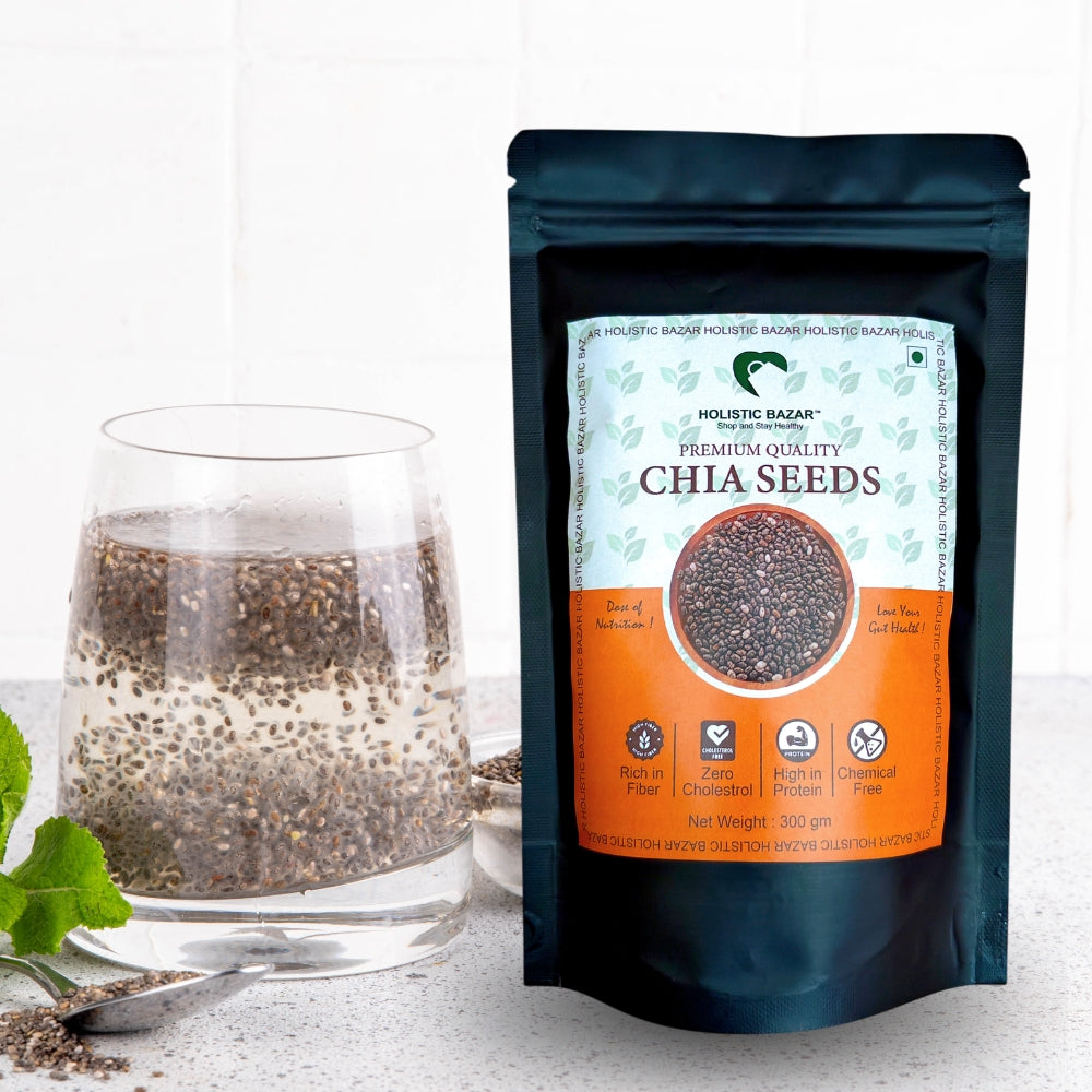 Holistic Bazar Chemical Free Chia Seeds 300g | Omega-3 clean chia Seeds for Eating | Rich in Calcium, Protein & Fiber, Omega 3 and Antioxidant | Healthy Snacks