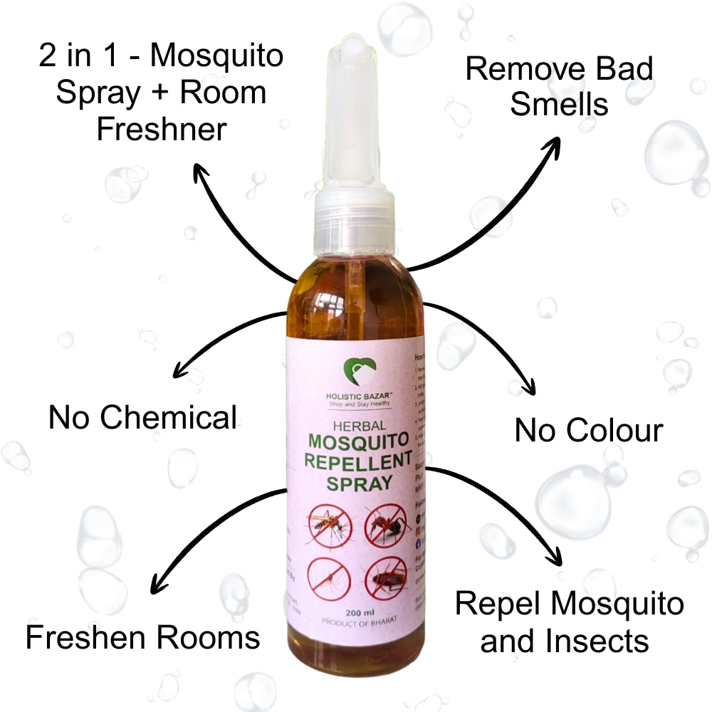 Holistic Bazar Herbal Mosquito & Insect Repellent Spray | With Natural Herbs | 100% Protection from Mosquitoes, Fleas and Ants - 200ml