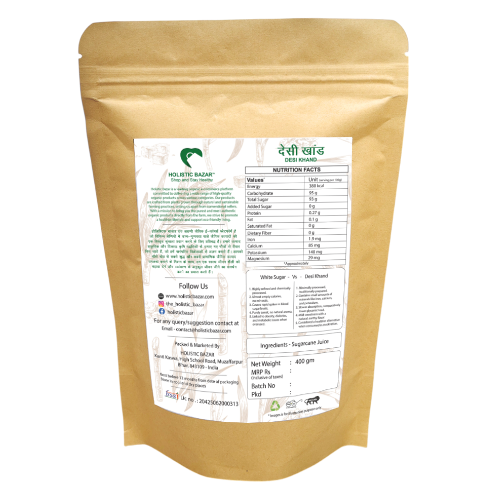 Organic Desi Khand | Holistic Bazar Natural Raw Sugar | Khandsari | Desi Khand