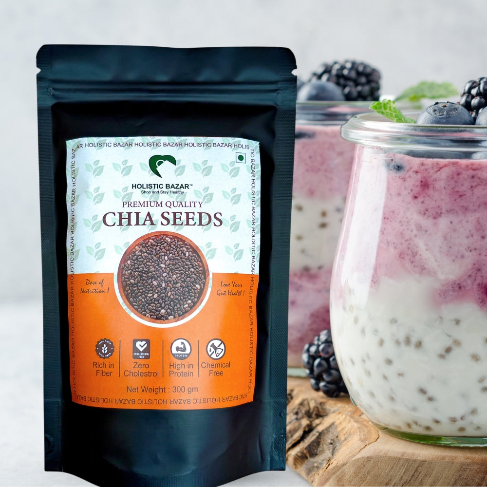 Holistic Bazar Chemical Free Chia Seeds 300g | Omega-3 clean chia Seeds for Eating | Rich in Calcium, Protein & Fiber, Omega 3 and Antioxidant | Healthy Snacks