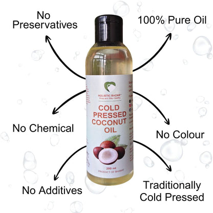Holistic Bazar Cold Pressed Virgin Coconut Oil for Baby Massage, Skin & Hair Care | 100% Natural Oil - 200ml
