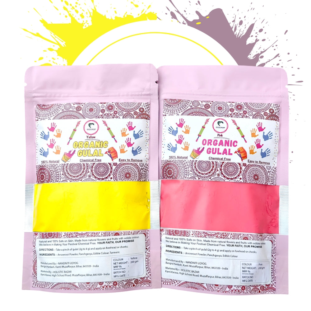 Organic Gulal | Herbal Gulal (100% Organic) | Skin Safe & Non Toxic - Pack of 2 (200 gm each)