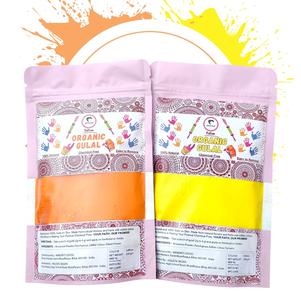 Organic Gulal | Herbal Gulal (100% Organic) | Skin Safe & Non Toxic - Pack of 2 (200 gm each)
