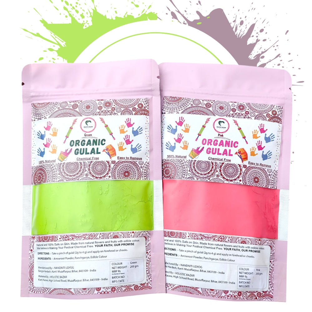 Organic Gulal | Herbal Gulal (100% Organic) | Skin Safe & Non Toxic - Pack of 2 (200 gm each)