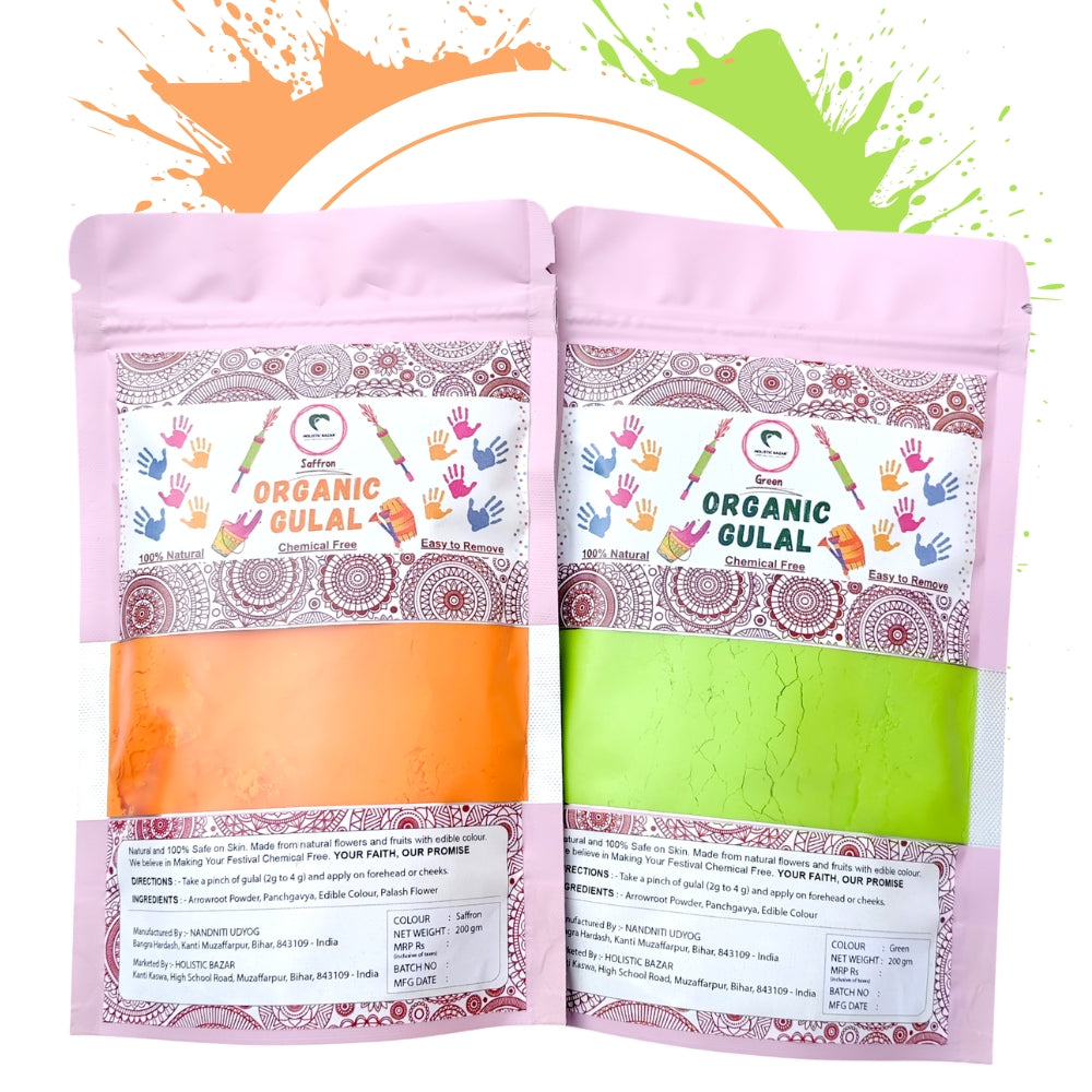 Organic Gulal | Herbal Gulal (100% Organic) | Skin Safe & Non Toxic - Pack of 2 (200 gm each)