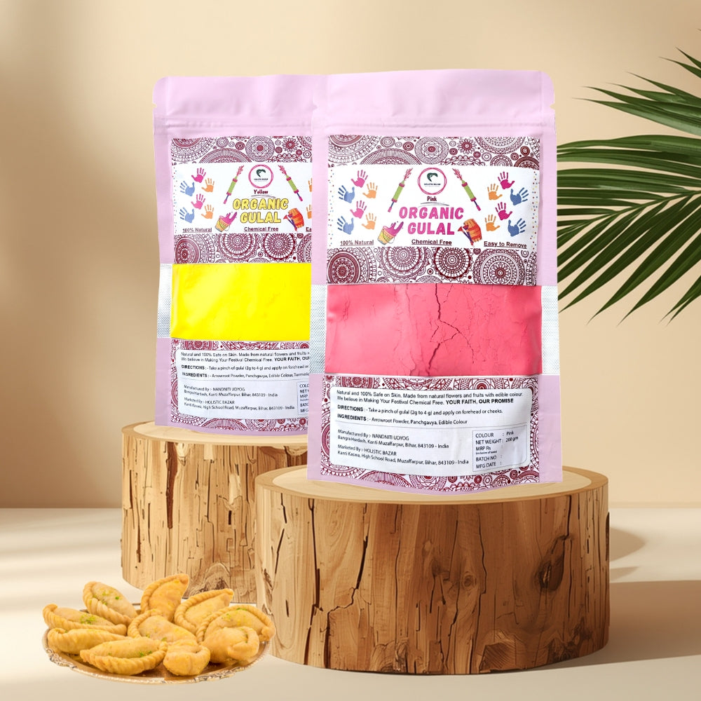 Organic Gulal | Herbal Gulal (100% Organic) | Skin Safe & Non Toxic - Pack of 2 (200 gm each)