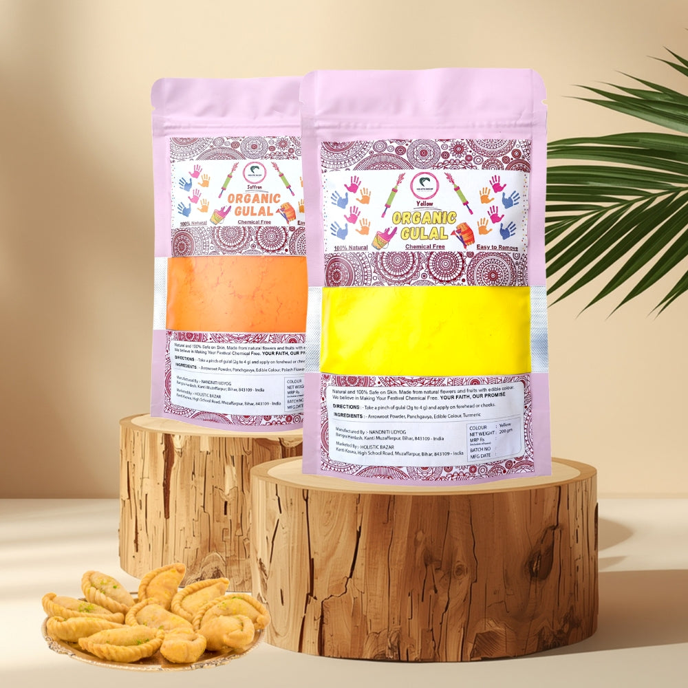 Organic Gulal | Herbal Gulal (100% Organic) | Skin Safe & Non Toxic - Pack of 2 (200 gm each)