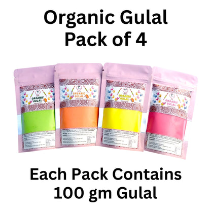 Organic Gulal | Herbal Gulal (100% Organic) | Skin Safe & Non Toxic - Pack of 4 (200 gm each)