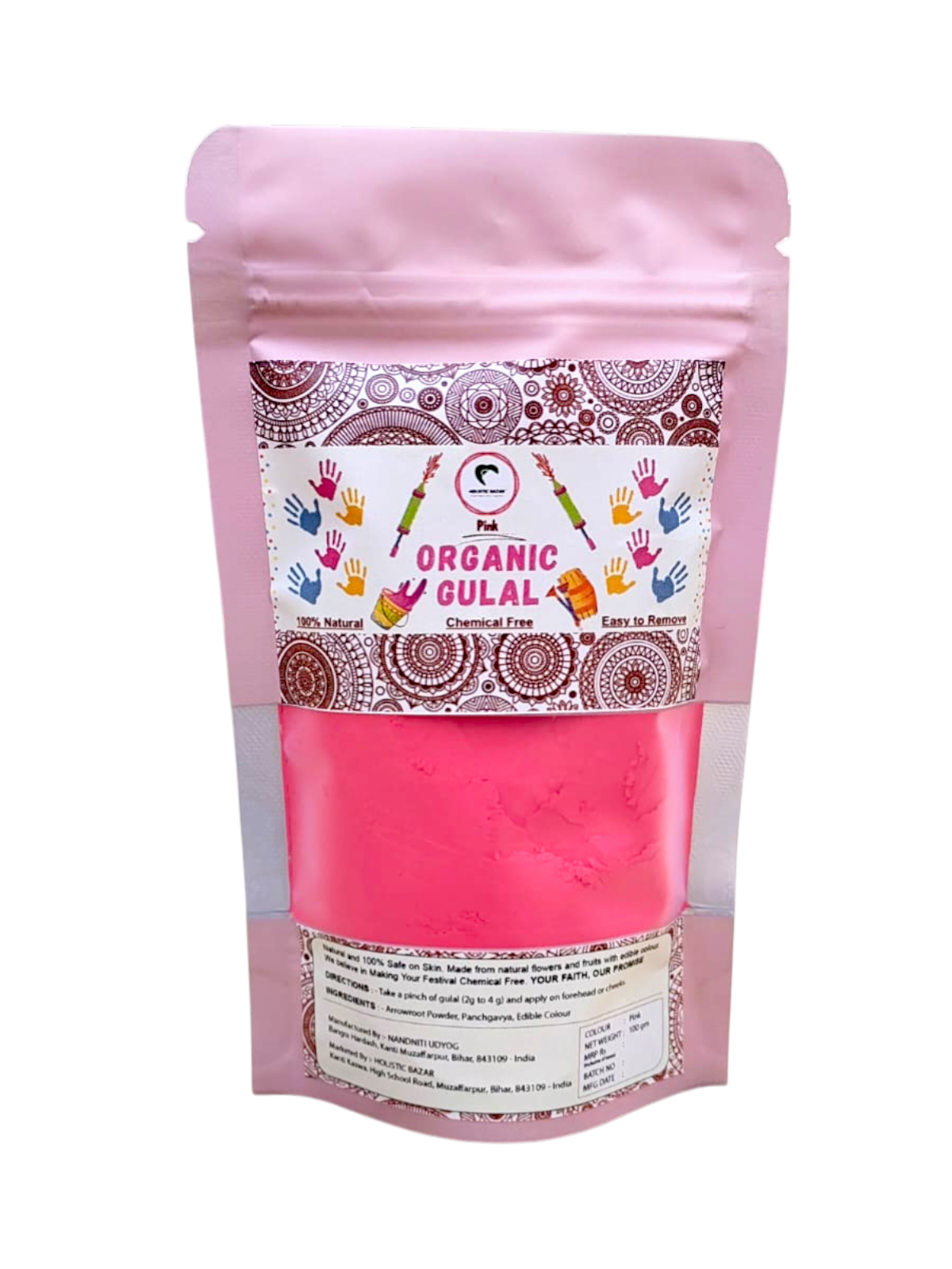 Organic Gulal | Herbal Gulal (100% Organic) | Skin Safe & Non Toxic - 100 gm Pack