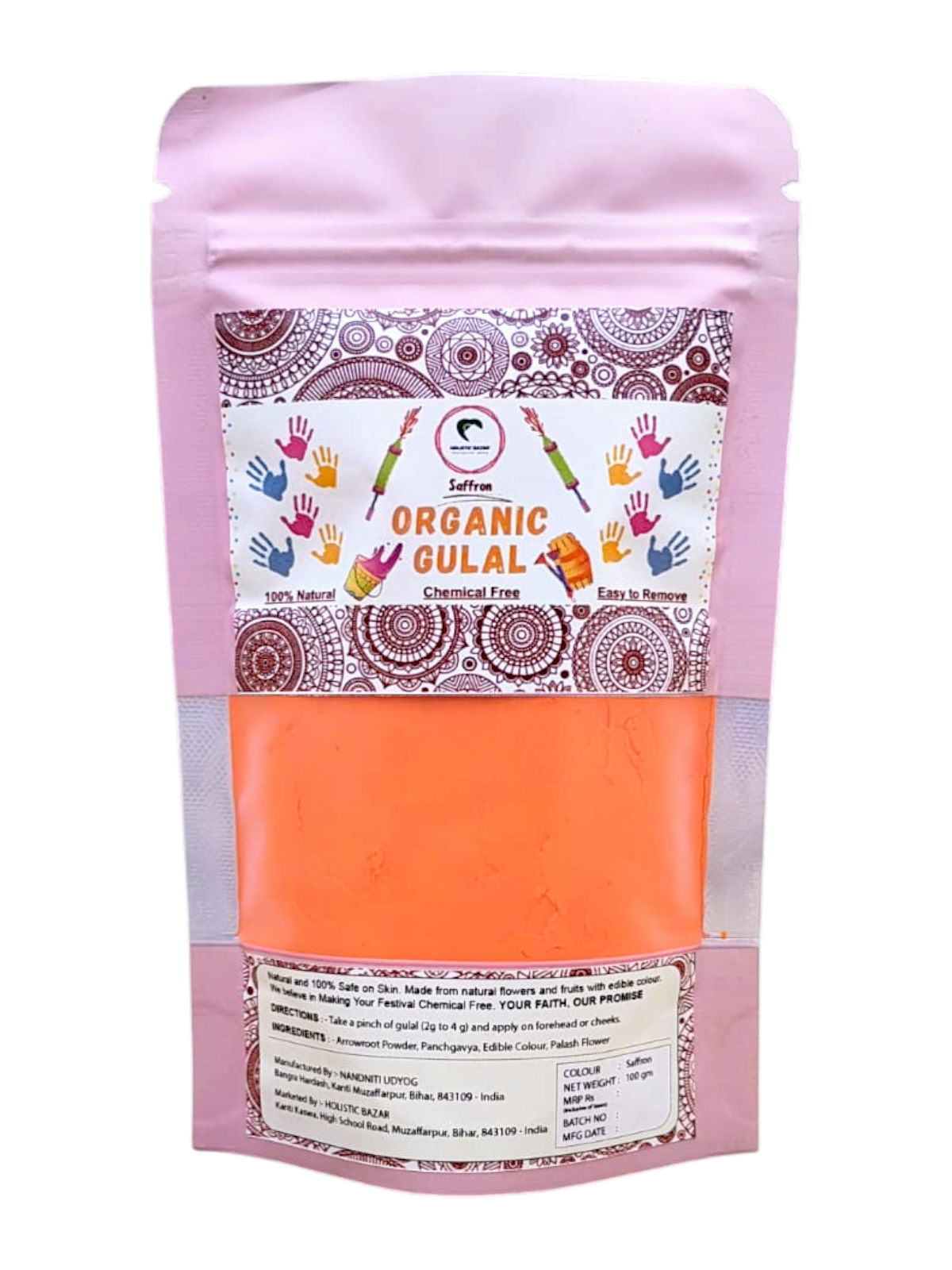 Organic Gulal | Herbal Gulal (100% Organic) | Skin Safe & Non Toxic - 100 gm Pack