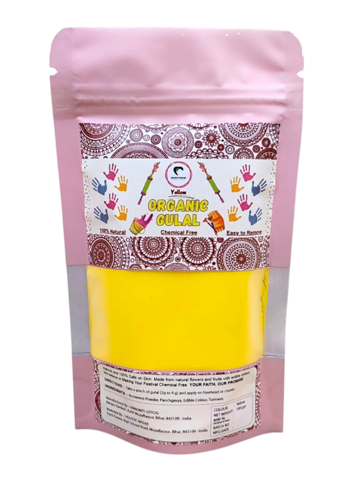 Organic Gulal | Herbal Gulal (100% Organic) | Skin Safe & Non Toxic - 100 gm Pack